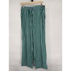 Gap Striped Lounge Pants PJs Sz S Women Green White Blue Wide Leg Drawstring NWT